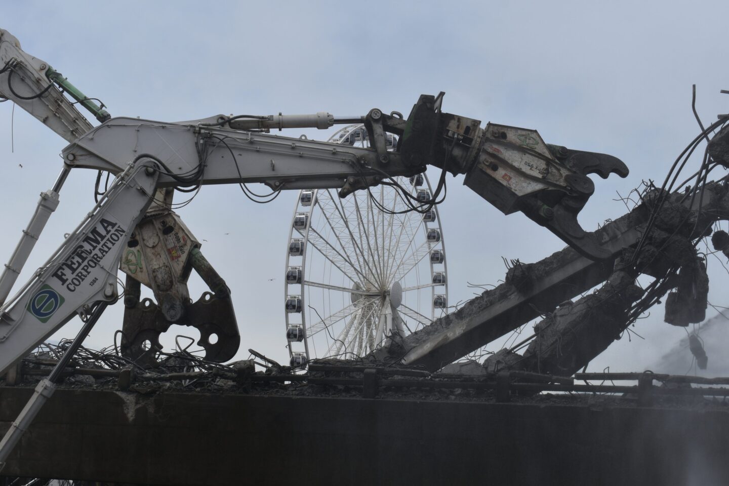 Demolition of the Alaskan Way Viaduct in 2019.