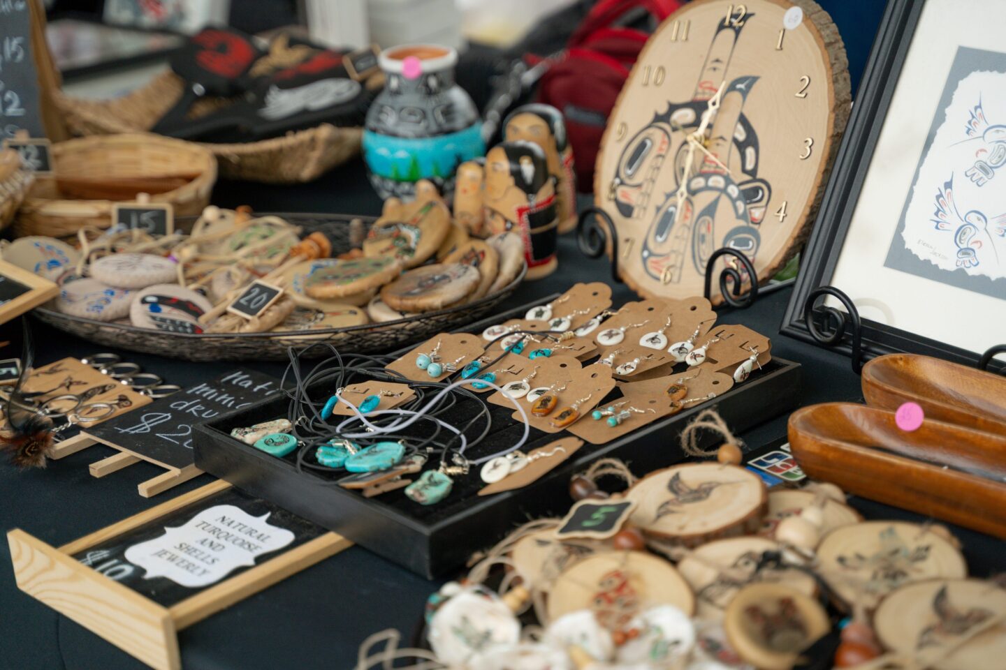 Handcrafted artisanal jewelry and decor from one of our Indigenous vendors.