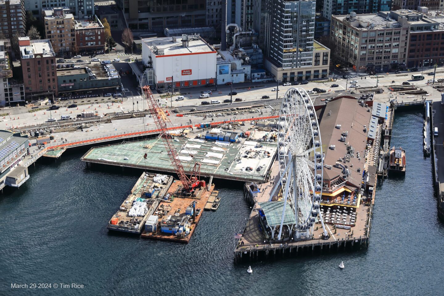 Aerial photo of the Pier 58 construction site beside the Great Wheel and Miner's Landing.