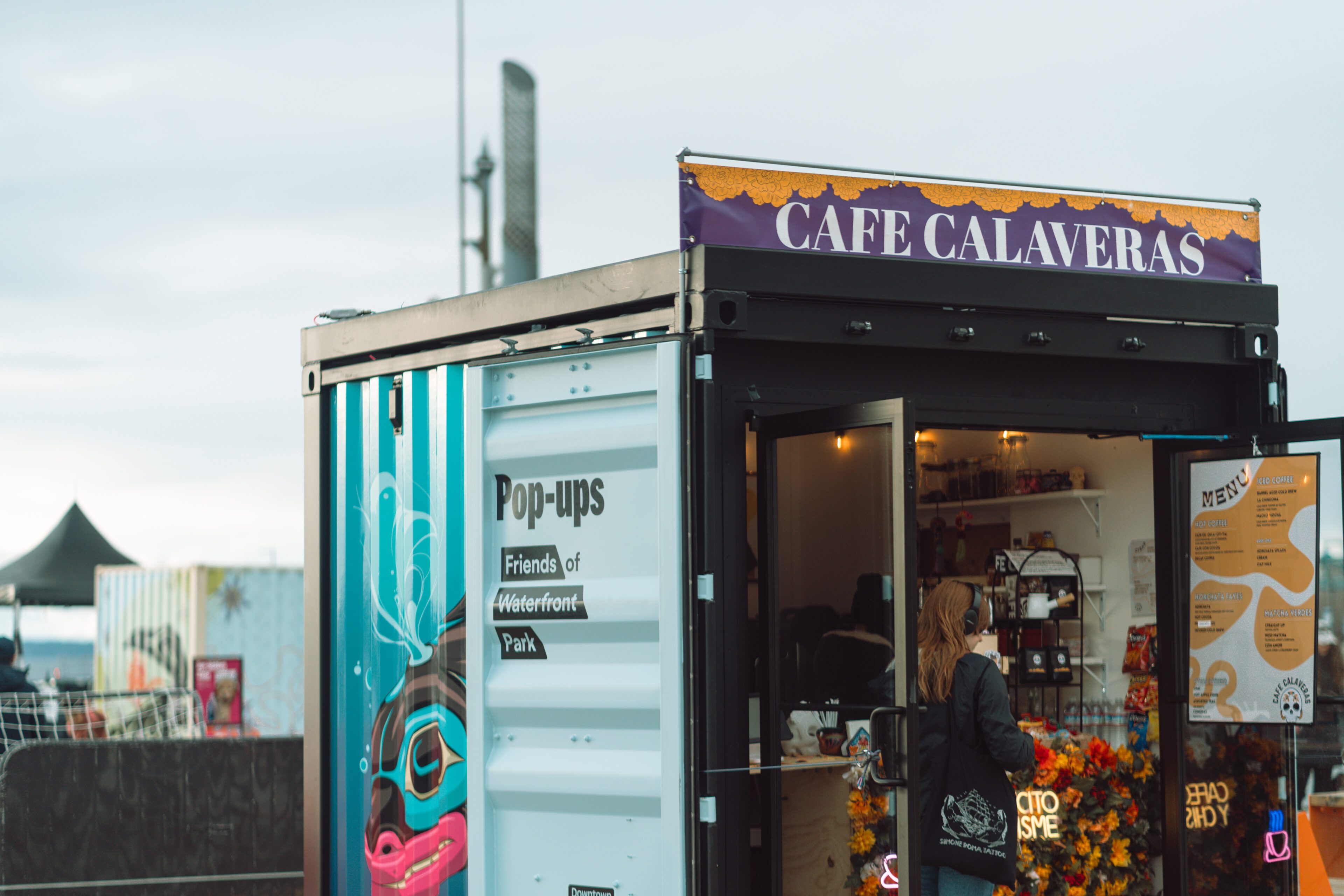 A coffee pop-up shop on Pier 62.