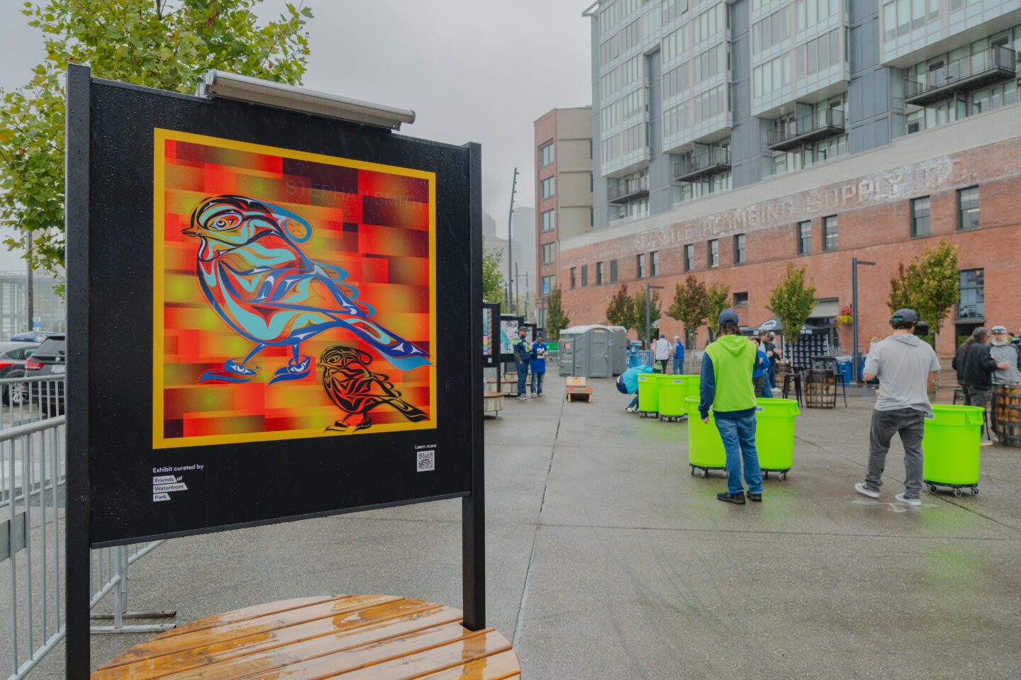 Artwork with a colorful painting on it.