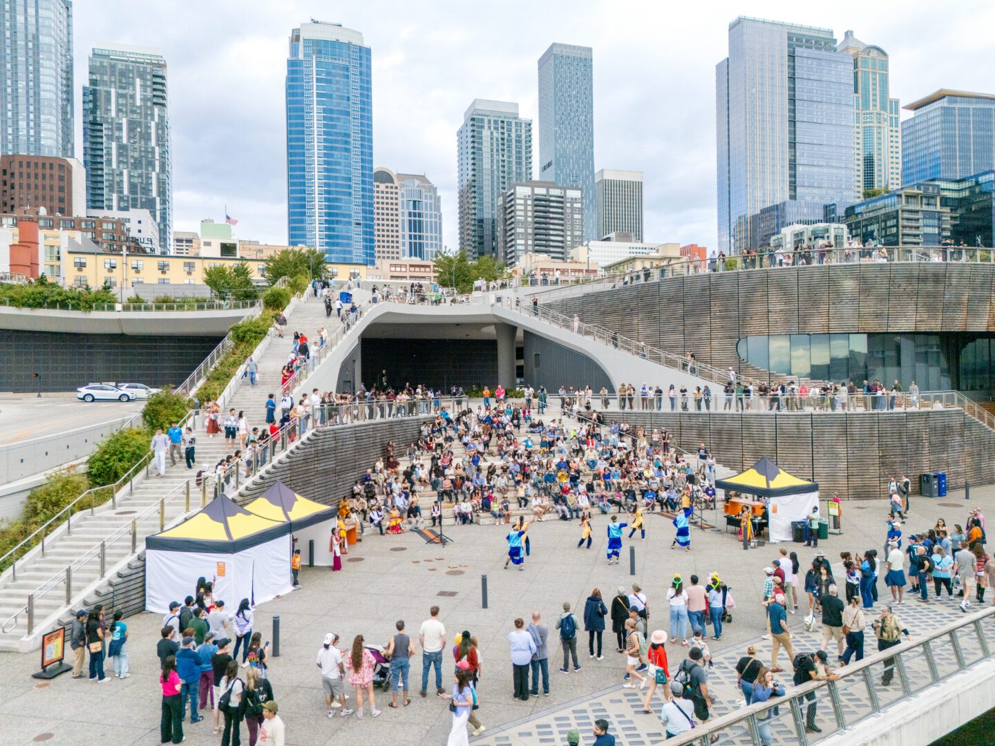 Performers dancing at the Salish Steps. Photo by Erik Holsather.